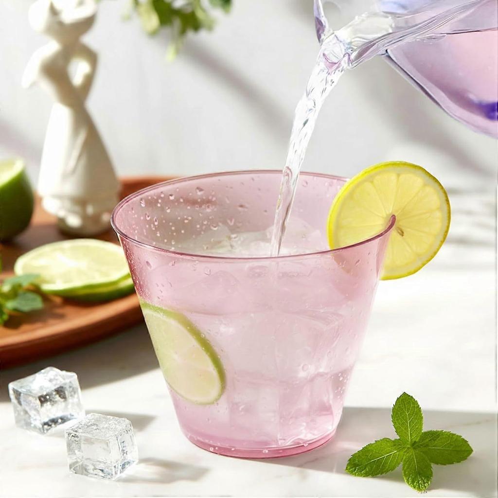 50 Pack Plastic Cups 9 Oz Pink Clear Plastic Cups for Cocktail Fancy Disposable Cup for Party Stemless Wine Glasses for Wedding Thanksgiving Christmas