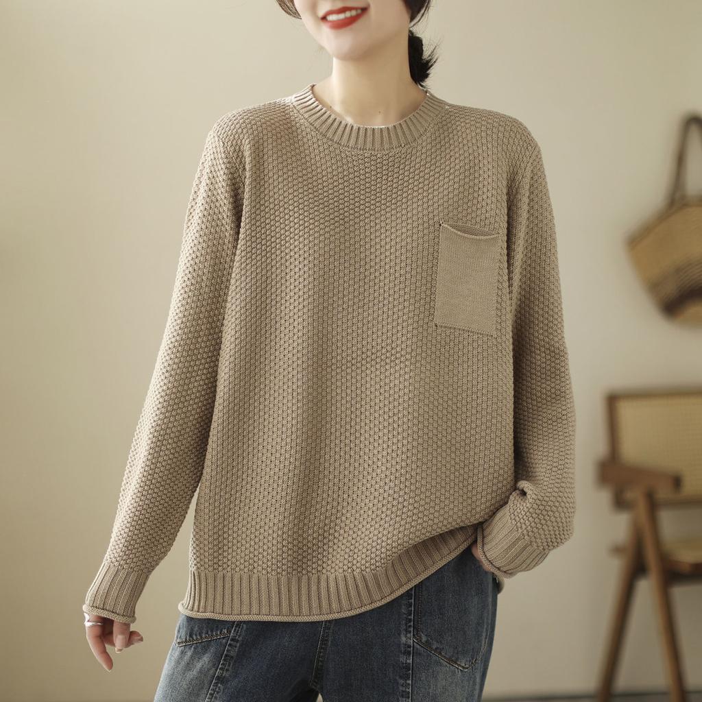 Plus Size Casual Loose Long Sleeve Half High Collar Pure Color Knitted Sweater Women's Winter Thickened Warm Pullover