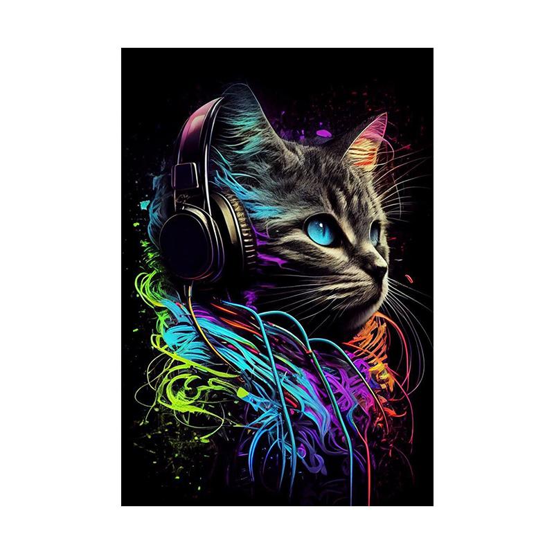 Monkey Cat Dog Headphone Poster Living Bed Room Home Bar Decor Canvas Painting Fashion Dj Music Animal Wall Art Picture Prints