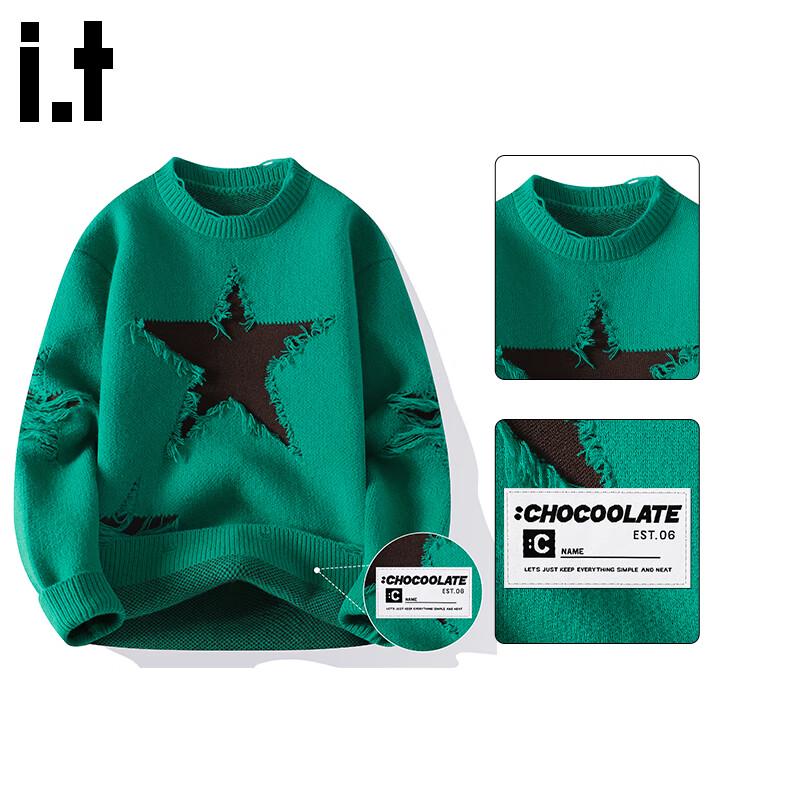 CHOCOOLATEit Men's American High Street Starry Sky Round Neck Knit Sweater