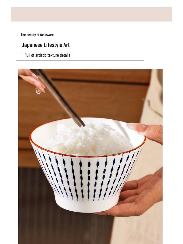 Set of 8 Japanese-Style 5-Inch Ceramic Rice Bowls for 2025, High-Footed Conical Hat Design for Home Use.