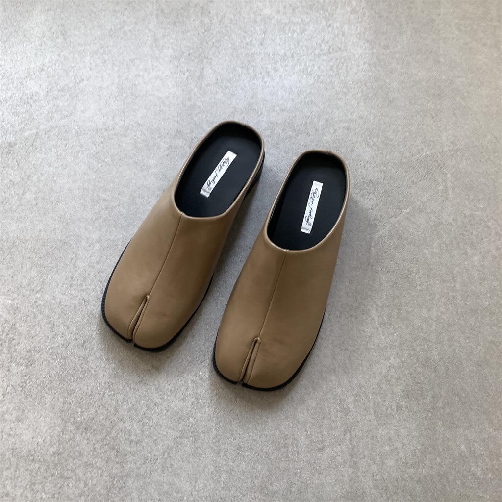 Fashion Clean - Fit Minimalist Split - Toe Mule Shoes | Multi - Color Leather Lazy  Vibe Slippers with Intellectual Vibe for Office