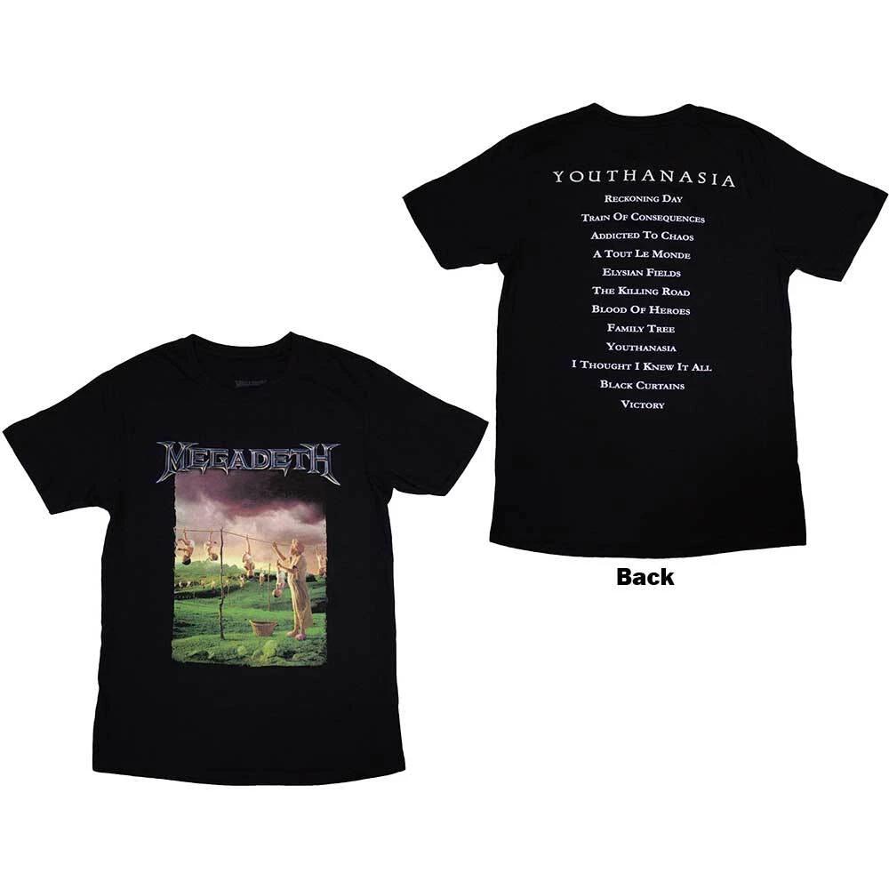 Megadeth Unisex T-Shirt: Youthanasia Tracklist (Back Print) (Medium) M