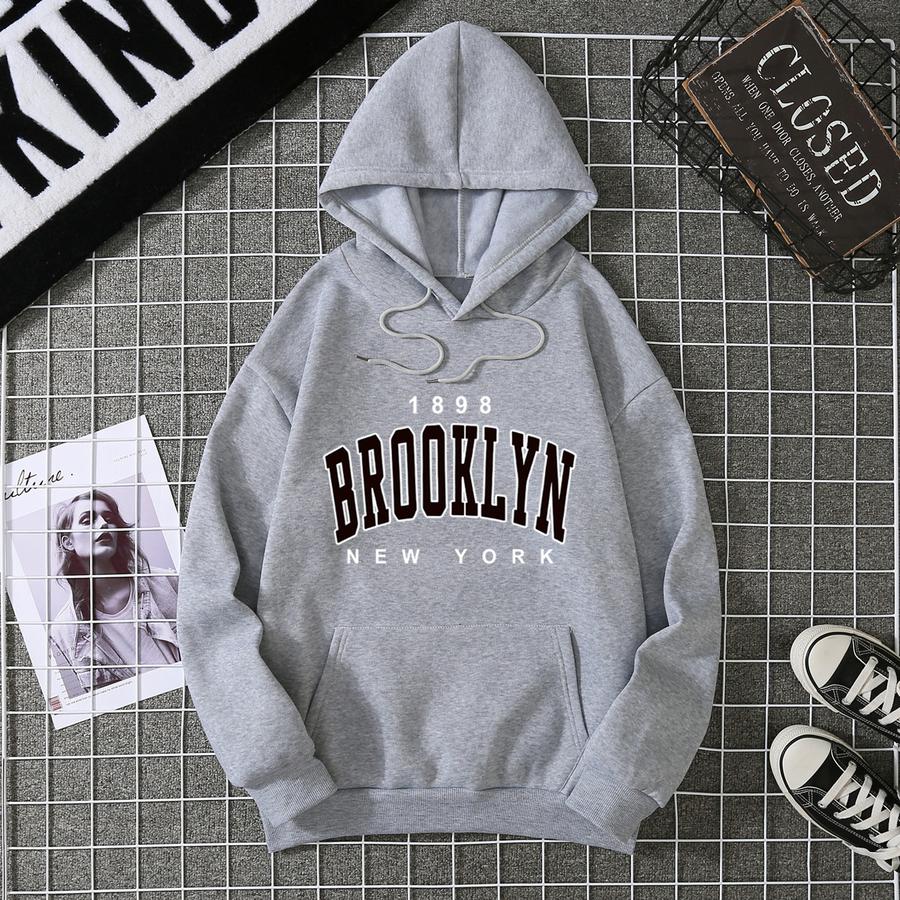 Fall Winter Oversized Women's Fleece Hoodie Sweatshirt with Hood Hot Sale Brooklyn Printed Couple Matching Sports Shirt