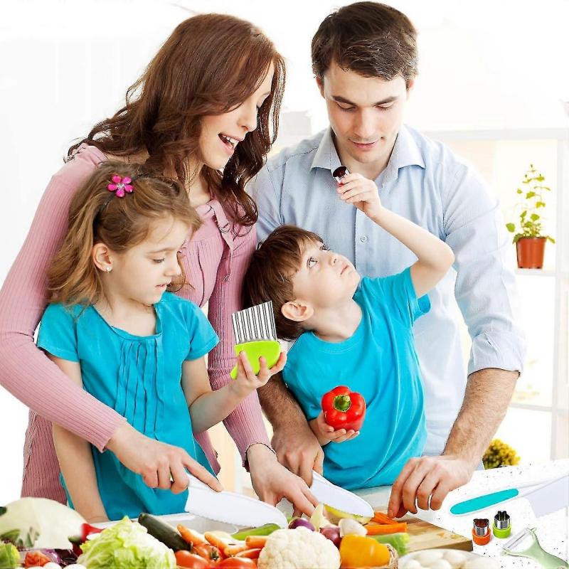 9 Pcs Kids Kitchen Knife Set, Kids Knives For Real Cooking With Cutting Board, Y Peeler, Crinkle Cutter, Sandwich Cutter, Serrated Edges Plastic Toddl