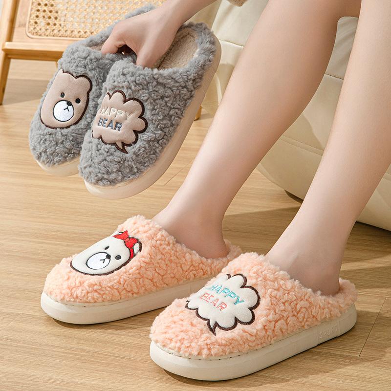 Cotton slippers women's velvet thermal slippers winter cotton drag couple cotton shoes men's thick-soled wool slippers shoes