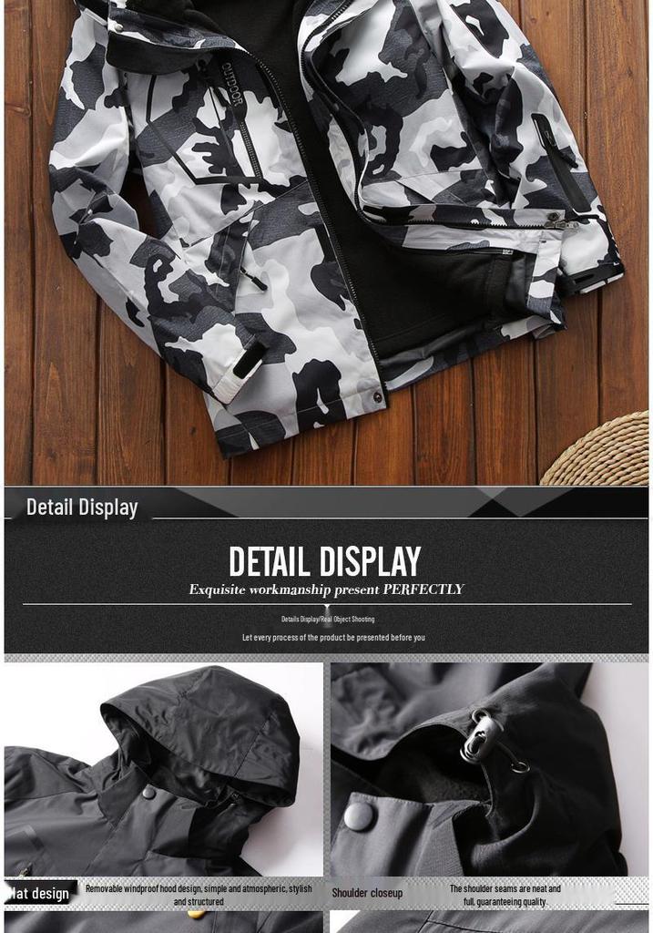 Men's 3-in-1 Outdoor Sports Jacket Set with Fleece - Mountaineering & Fishing Outerwear.