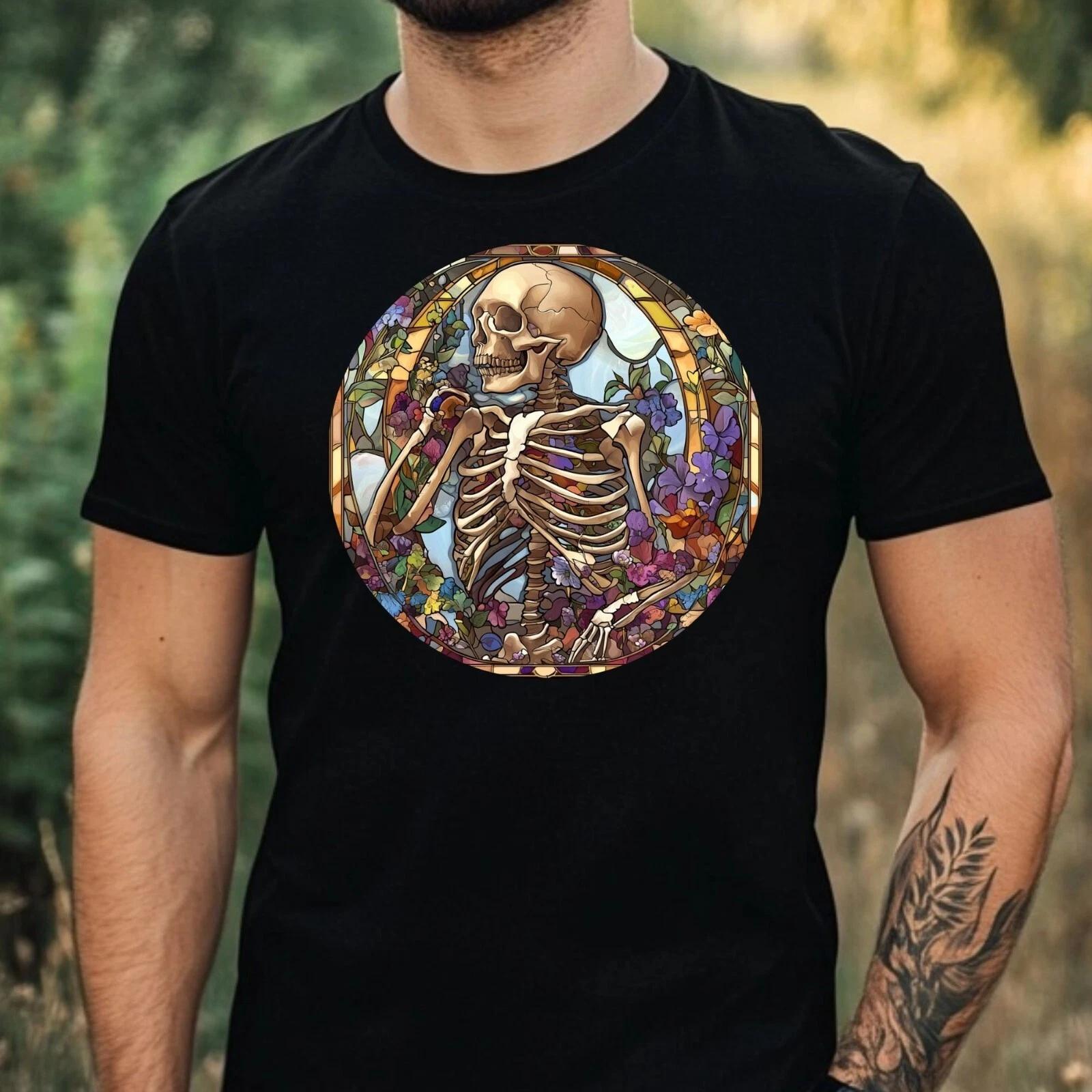 T-Shirt Herren Skelett Buntglas Motiv Baumwolle Größe XS bis 5XL XL