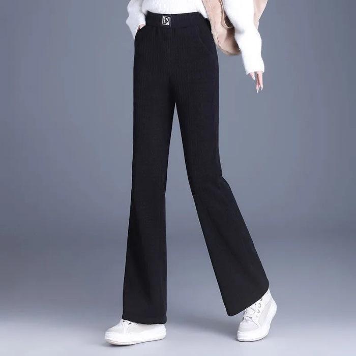 

Women s Chenille Fleece Flared Pants - Extra Thick, Straight Leg, Lamb Fleece, Ideal for Autumn and Winter. M чёрный