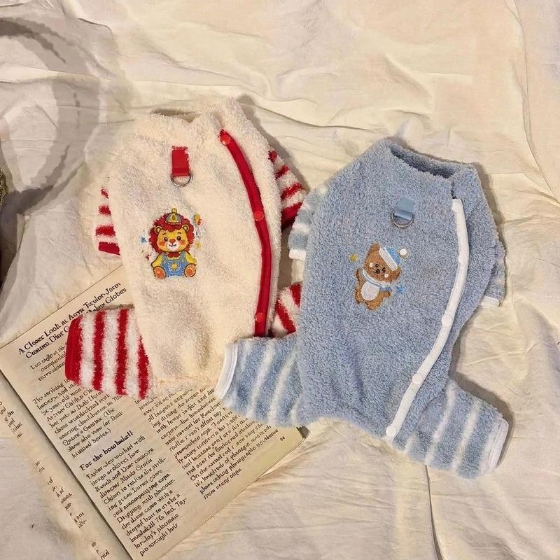 Cartoon Patch Maltese Cotton Coat, Winter Four-Legged Dog Clothes, Striped Warm Jumpsuit for Small & Medium Dogs, Pet Outfit wit