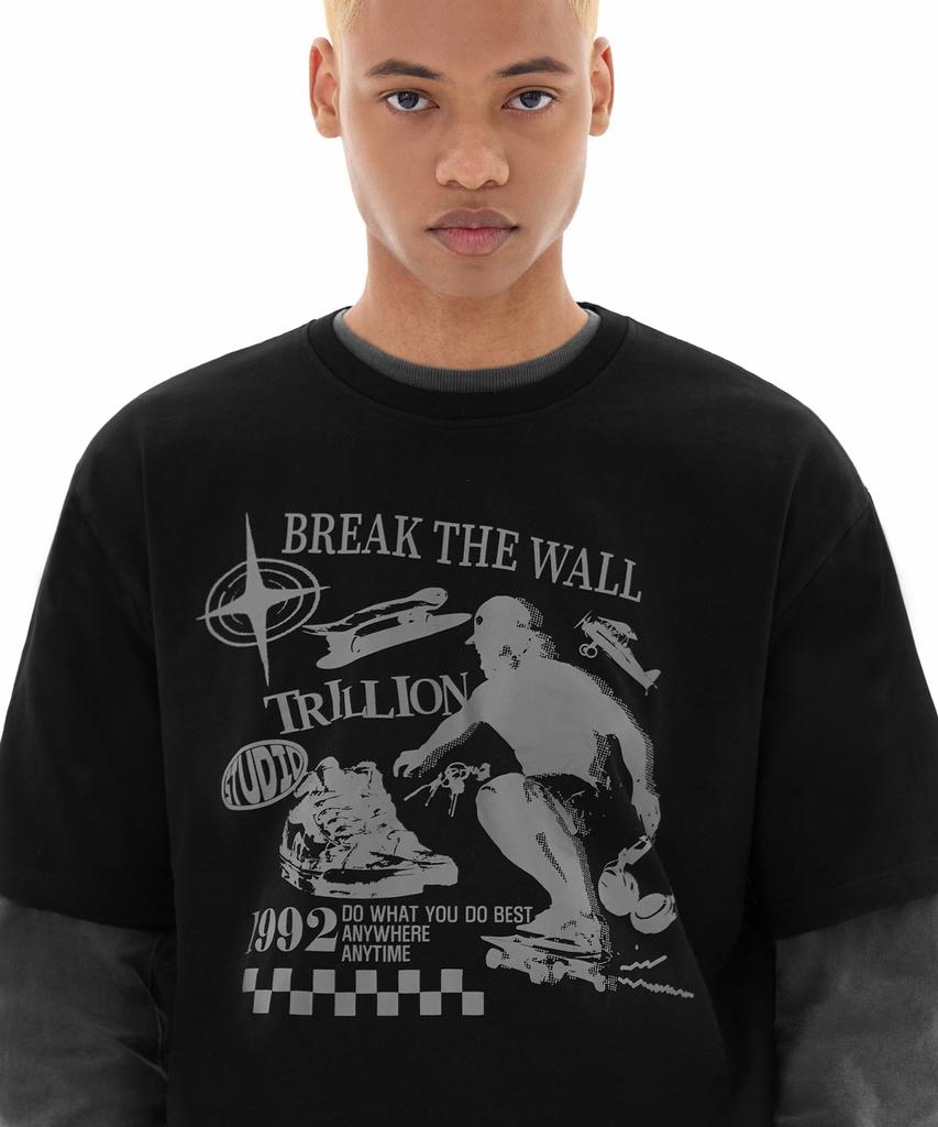 TRILLION Skateboard Pigment Graphic Short Sleeve T-Shirt (Black)