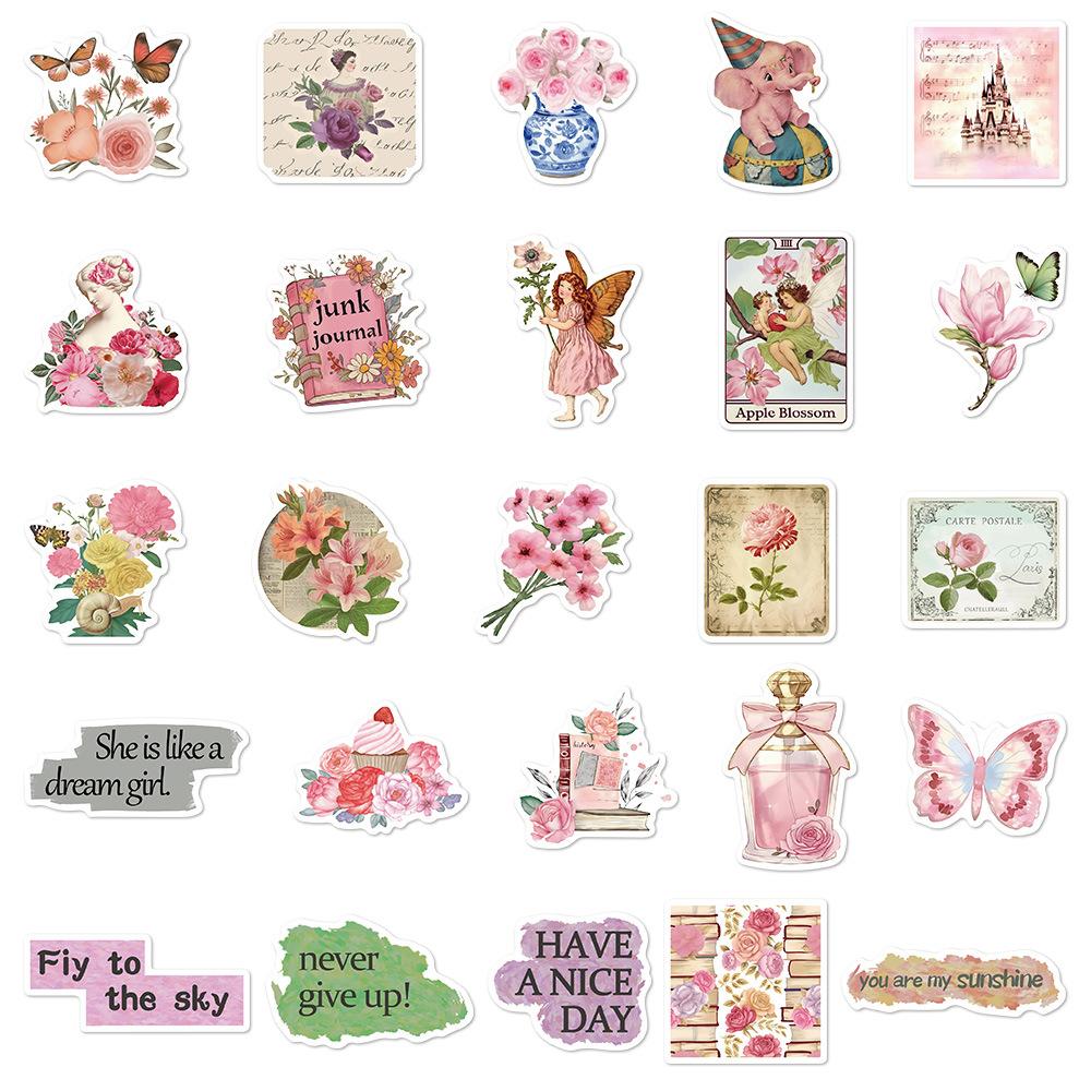 10/30/50pcs Cute Cartoon Retro Pink Collage Doodles Stickers Waterproof Graffiti Luggage Stationery Aesthetic Art Sticker Decor