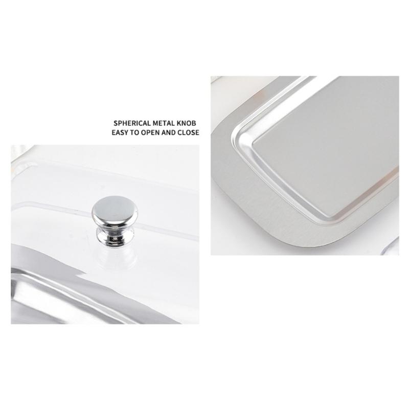 Butter Tray with Cover, Rectangular Cheese Serving Tray with Metal Base for Refrigerator Storage, Breakfast Tables, Tea Service, and Small Pastries