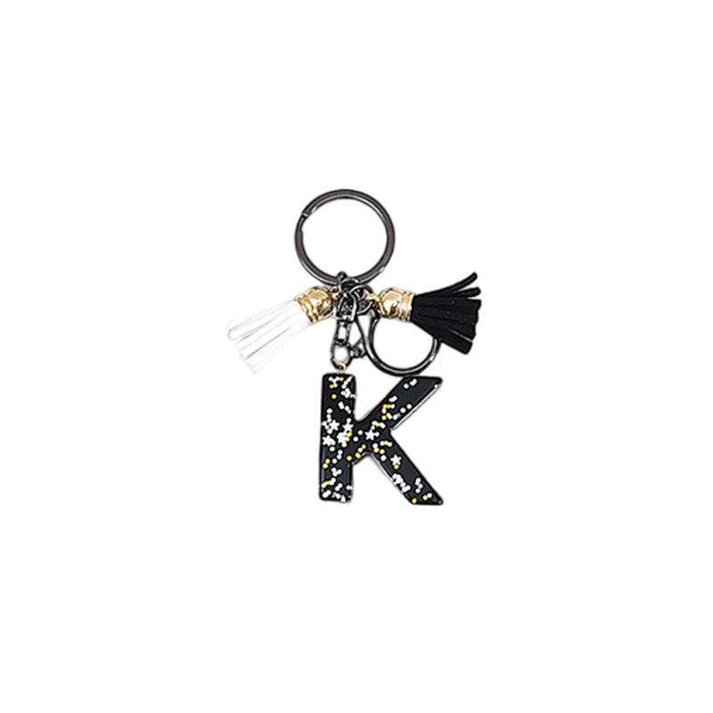 

Black Initials A-Z Keychain Glitter Star Sequins Resin Letters Keyring With Tassel For Women Bag Ornaments Charm Car Key Holder as the picture