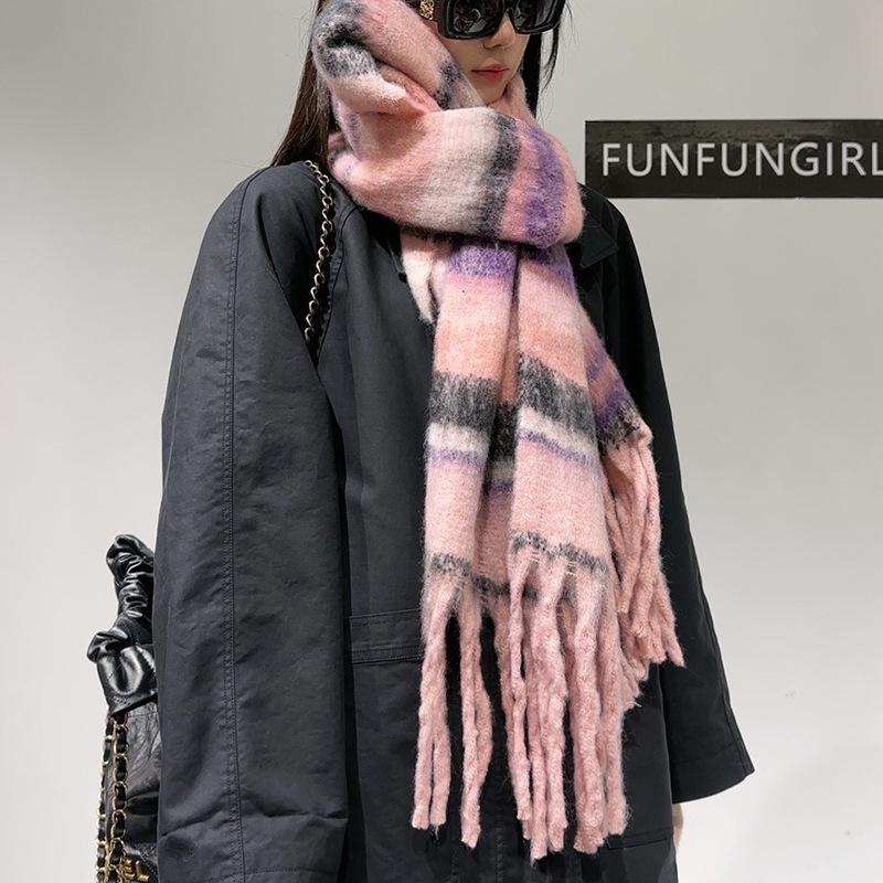 Autumn and winter new versatile imitation cashmere high-end women's warm and thickened scarf simple scarf woven fringed shawl