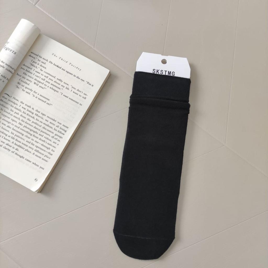 Solid Color Straight Plate Crimped Cotton Socks College Style New Product Medium Tube Socks Quality Stacking Socks