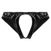 Woman Latex Lingerie Underwear Wetlook Patent Leather Briefs Low Rise Crotchless Open Butt Panties Sexy Glossy Underpants