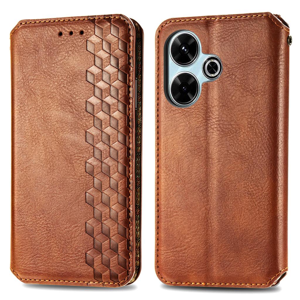 For Xiaomi Redmi 13 5G/13 4G PU Leather Case Rhombus Imprint Wallet Stand Phone Cover