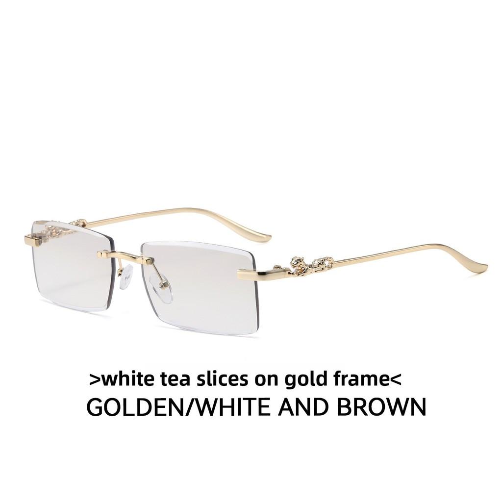 Modern Cheetah Decor Minimalist Metal Square Sunglasses For Summer Outings And Parties