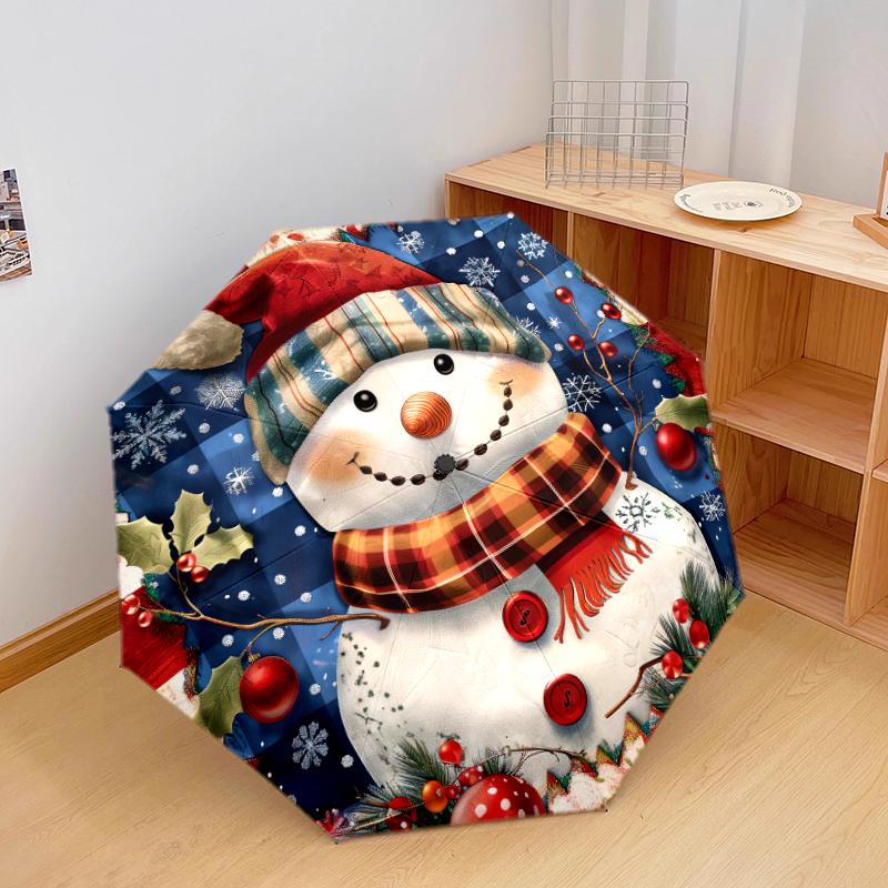 1 PC Automatic Folding Umbrella - Interesting Snowman Pattern, Portable & Foldable Design with 8 Ribs, Christmas Birthday Gifts