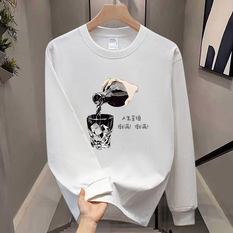 High-End Pure Cotton Men'S Trendy Long-Sleeved T-Shirt Bottoming Shirt Heavy Printing Men'S Clothing Simple And Versatile