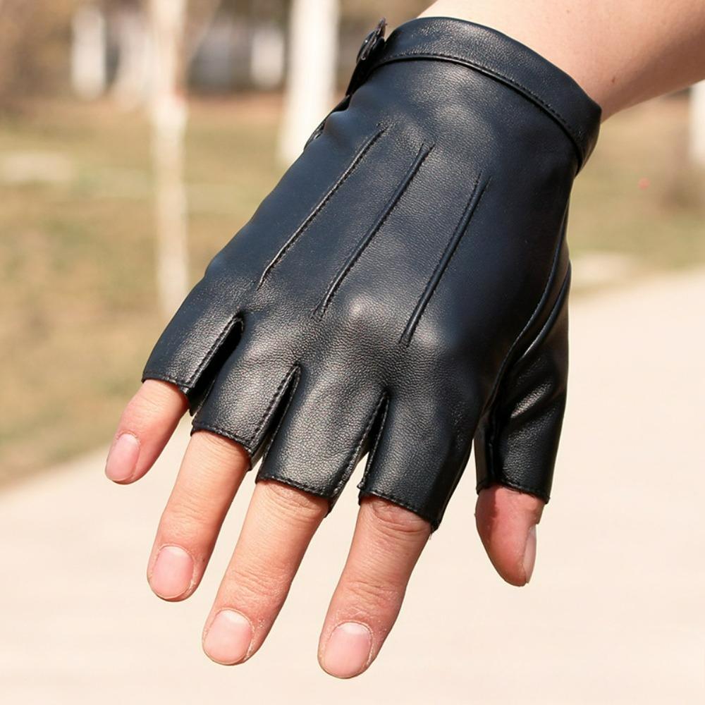 PU Leather Half-Finger Gloves Driving & Hip-Hop Performance Gloves for Women, Four-Season Thin Fingerless Gloves for Cycling