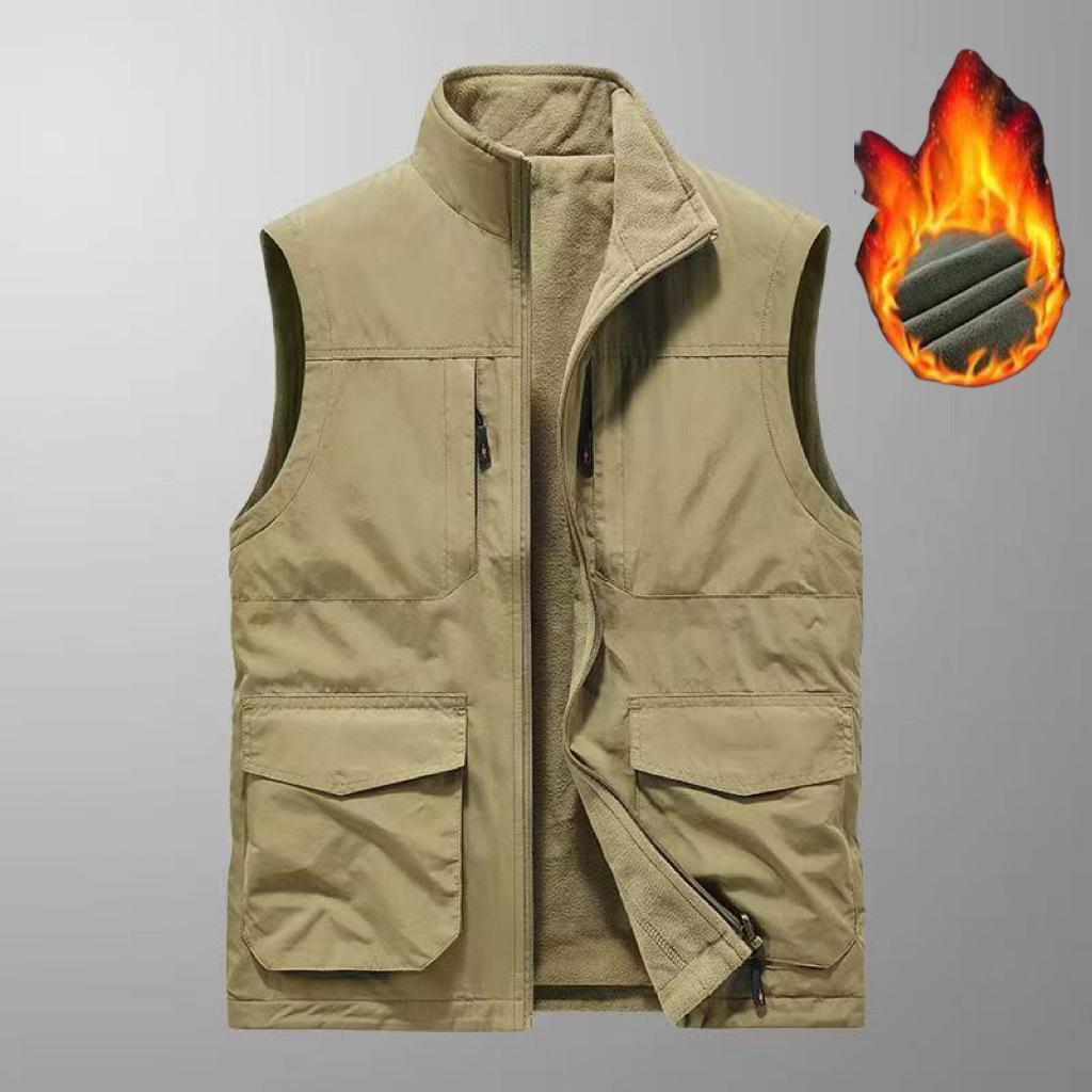 Double-sided Wear New Multi-pocket Vest Men's Winter Velvet Vest Plus Size Fleece Vest Jacket