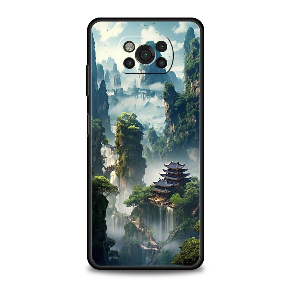 Phone Case For Xiaomi Poco X6 X5 X4 Pro 5G X3 NFC F5 F4 M5 M4 M3 F3 GT C51 C50 C55 Soft Silicone Black Cover Landscape Art