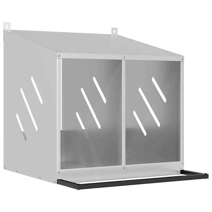 VidaXL Chicken Nesting Box with 2 Compartments Galvanized Silver Metal, Laying Hen Nesting Box, Egg Box for Chickens, 864348