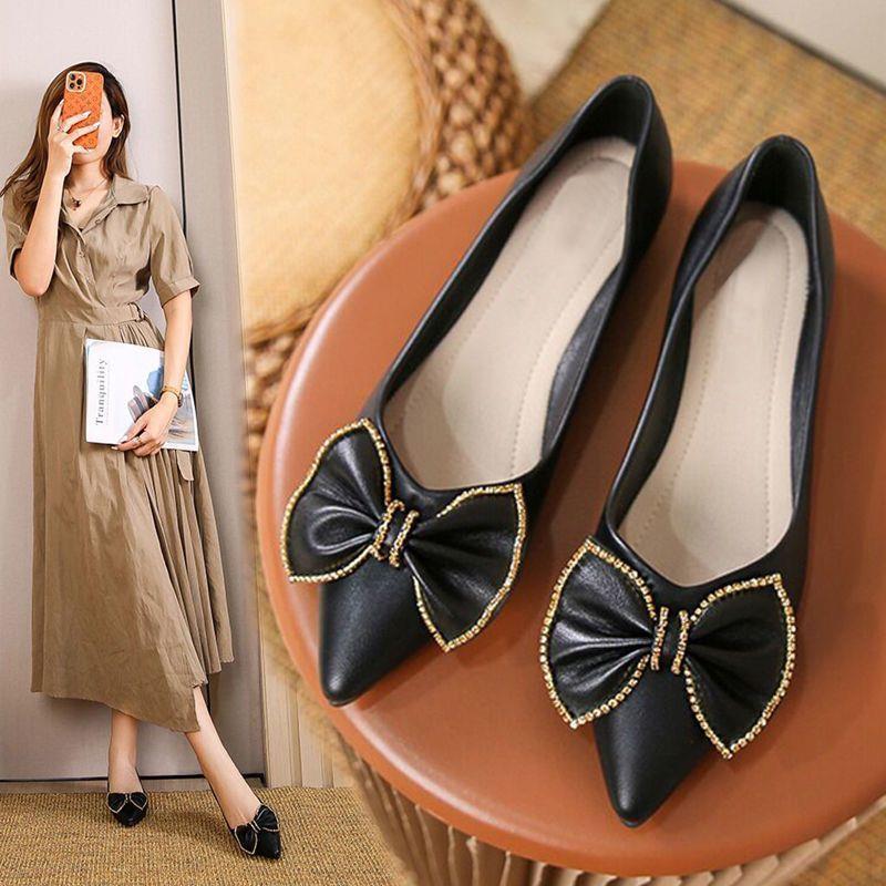 Pointed flat-soled Doudou shoes spring new female bow late evening gentle shoes versatile with skirt fairy single shoes