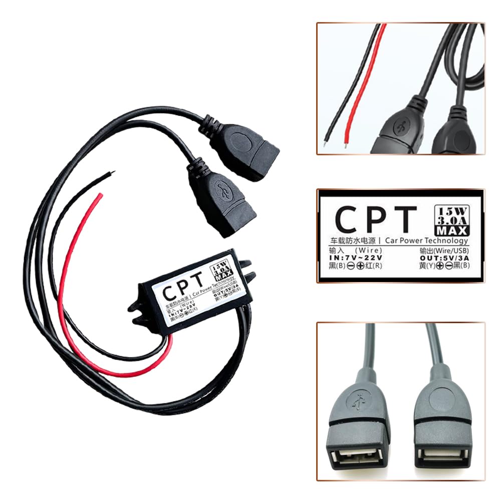 Renjzle USB-Netzteil, Dualer Doppel-2-USB DC-DC Autokonverter, Modul Autostromwandler, Stromwandler (Schwarz*2)