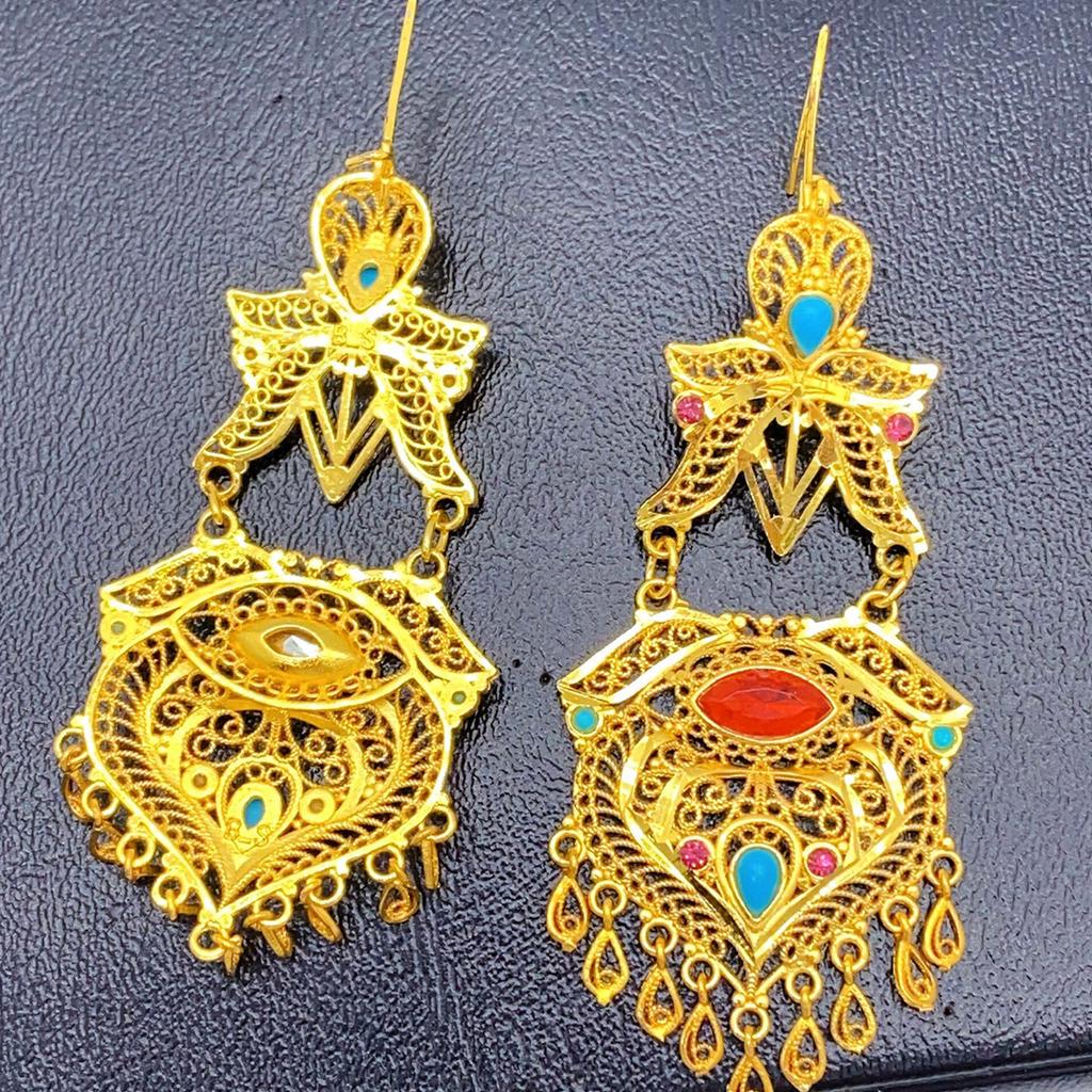Elegant Trend Indian Jhumka Earrings Gold Plated Geometric Dangle Jewelry Accessory for Trendy Women Stylish Outfits