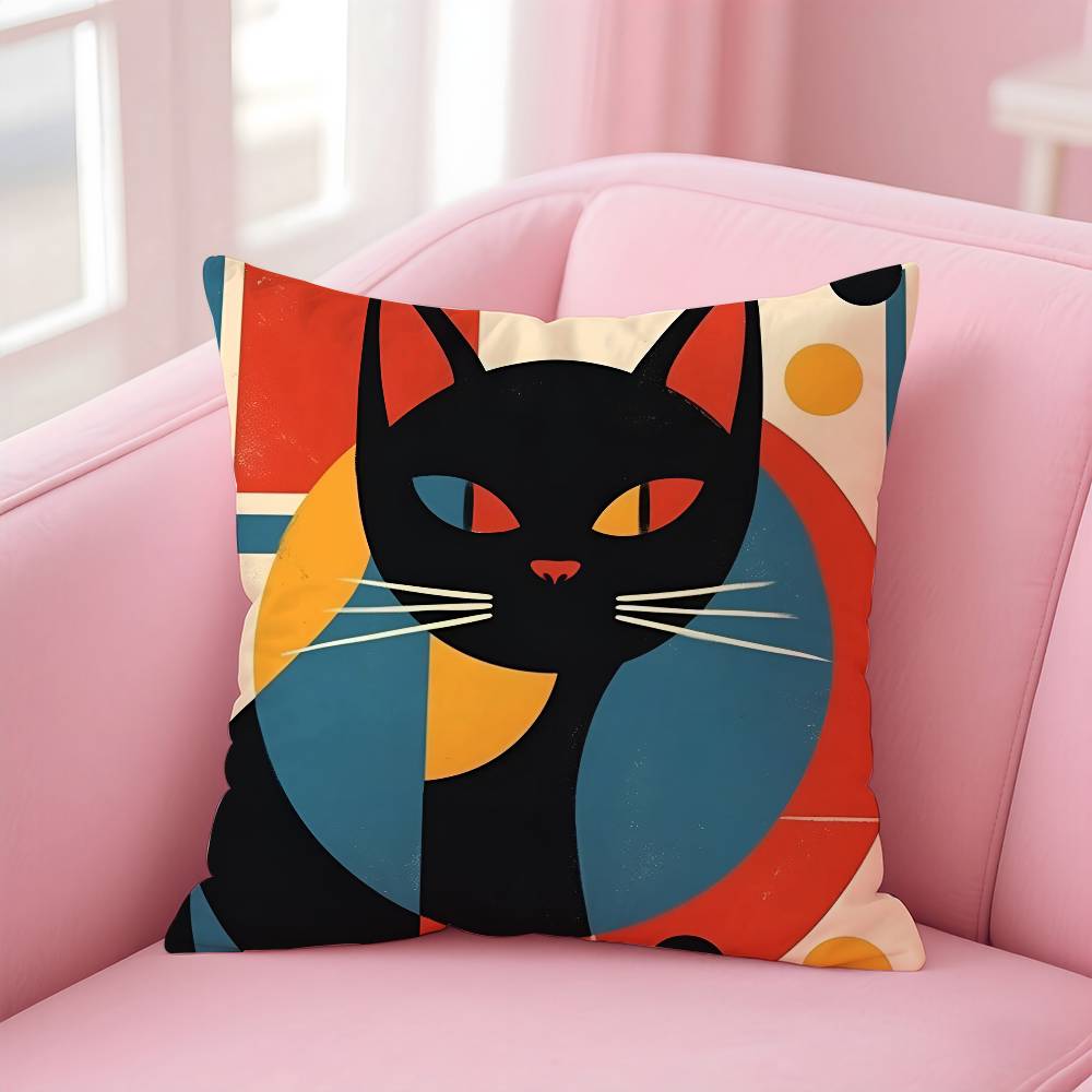 Simple Fashion B-Bauhaus Cat Art Pillow Case Anti-Dustmite Pillowcase Invisible Zipper Silky Short Plush Sofa Cushion Cover