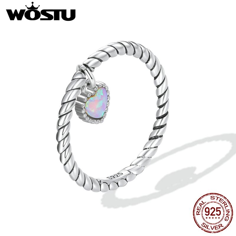 

WOSTU стерлингового серебра 925 пробы простой опал сердце любовь круглые бусины размеры кольца для женщин женские оригинальные ювелирные изделия 8