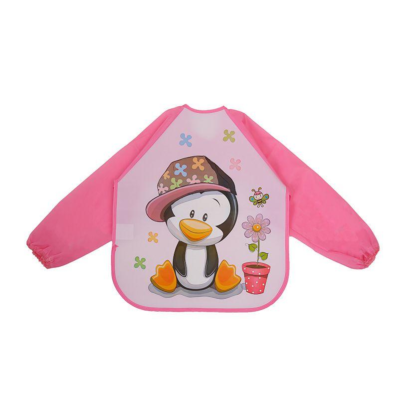 Cute Waterproof Cartoon Baby Feeding Apron With Long Sleeves For Toddler Weaning