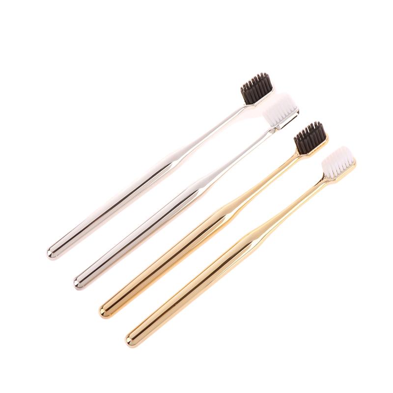 1Pc Luxury Soft Toothbrush Men Women Adult Tooth Brush Electroplate Gold Silver Color Dental Brushes Toothbrushes