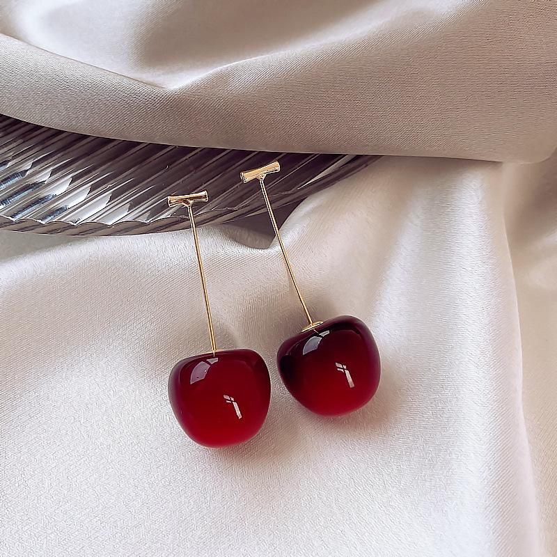 Resin cherry earrings, personalized fashion and versatile design studs, new earrings in early spring 2025