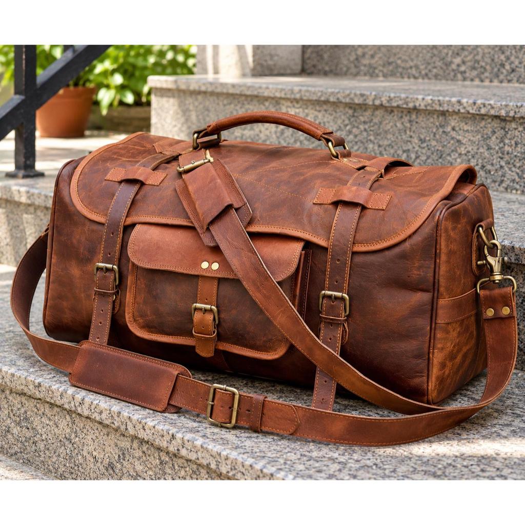 Leather Duffle Bag, Handmade Leather Weekender, Gym Bag, Leather Travel Bag, Overnight Bag, Leather Holdall, Vacation Duffel Bag Gift