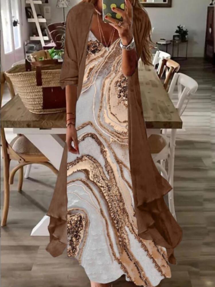 Women's Teal Lace Maxi Dress with Matching Cardigan for Casual Wear