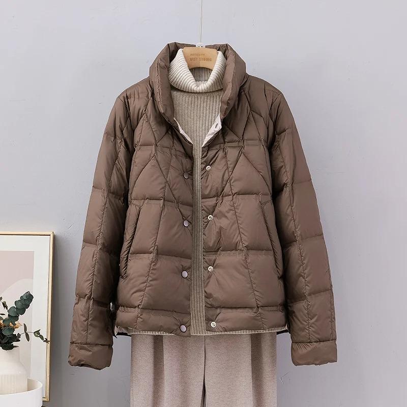 Autumn Winter Lightweight Puffer Jacket Women Long Sleeve Single Breasted Down Coat Short Parkas