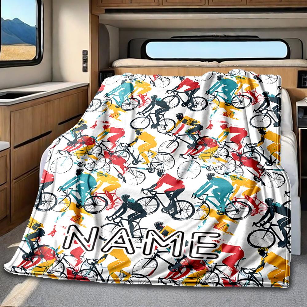 Cycling Race Design With Vibrant Riders And Bikes Blanketcustomize Your Name Lightweight Comfortable And Stylish Blanket For Travel Bed Home Chair