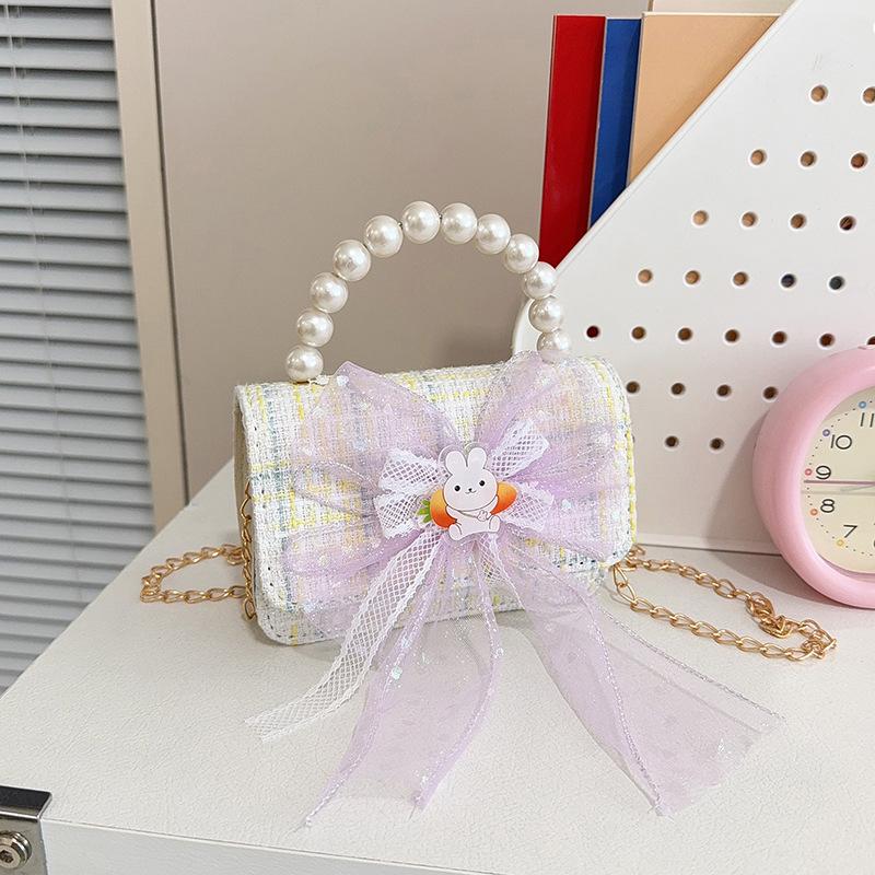 Children's bag female cartoon little princess messenger bag little girl pearl handbag chain bow change bag