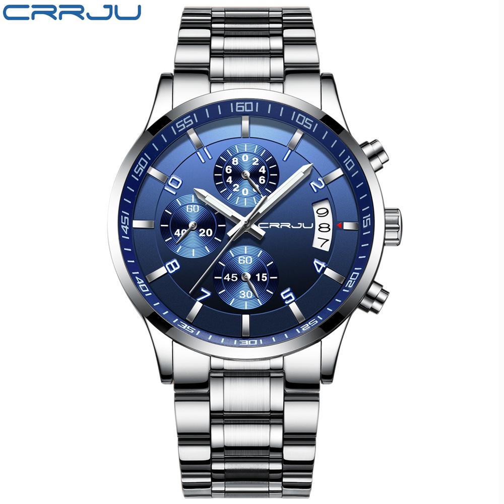 CRRJU 2214New six-hand steel strap solid men's hot-selling casual personalized watch, fashionable and popular for men
