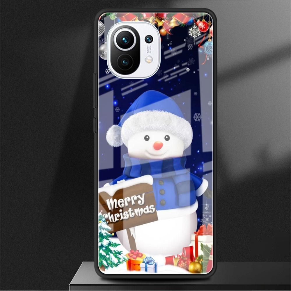 Kreslený Sněhulák Vánoční Skleněný Kryt pro Xiaomi Poco X3 NFC 11 Lite 11T F3 M3 Redmi Note 11 10 9 8 Pro 10S 9S 9A 9C Kryt na Telefon
