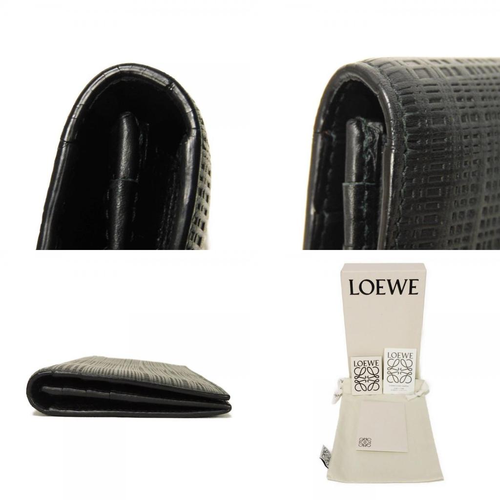 Used 12695 Linen Long Horizontal Wallet 101.79.978 7940 Textured Calfskin Bifold Anagram Embossed Black Men's from