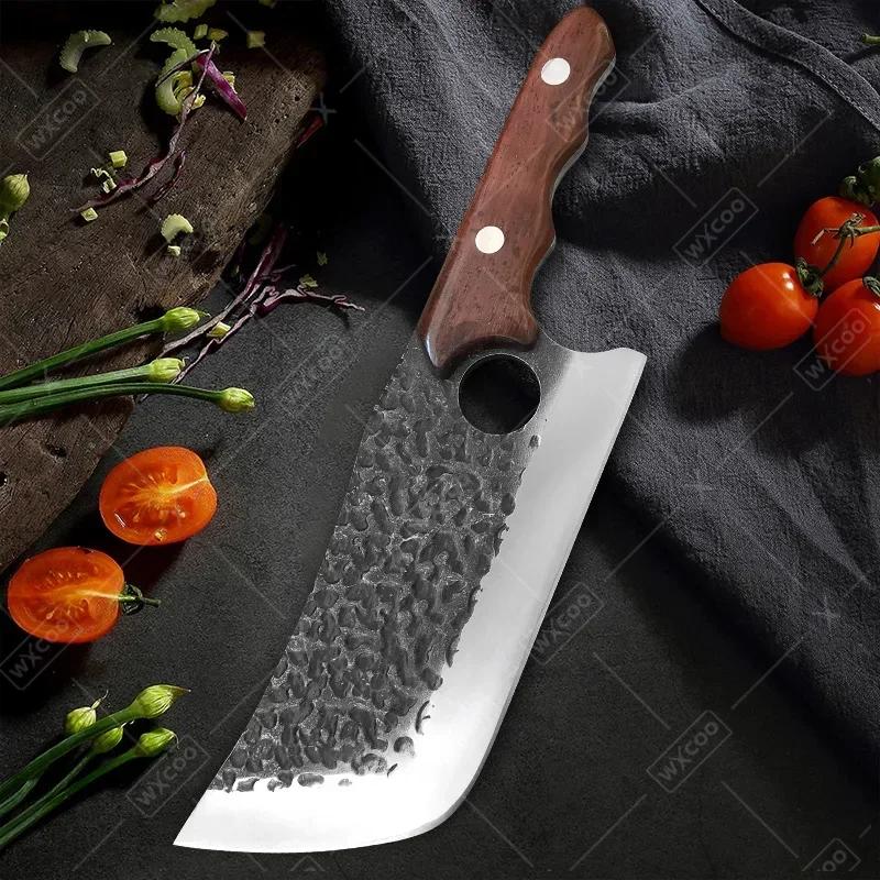 WXCOO Kitchen Knives Chef Knife Hand Forged Blade Vegetables Chop Meat Fish Butcher Knife Cleaver Handle Wood Knife