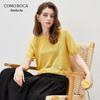 Comon Boka Damen Leinenmischung Häkelspitze Kurzarm T-Shirt
