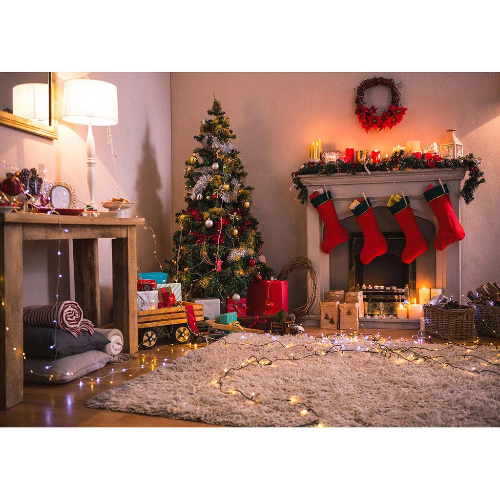 Christmas Tree Living Room Fireplace Photography Backgrounds Backdrops Photo Studio for Children Baby Portrait Party Photocall