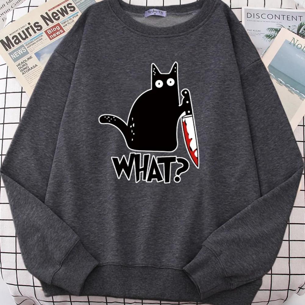 

Kitchen Knife Black Cat Wha Women Sweatshirt Harajuku Casual Hoody Fashion Loose Hoodie Soft Warm vintage Fleece Female Tops 3XL