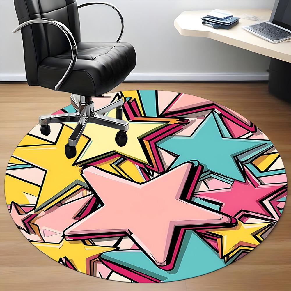 1pc Stars Celebration Office Round Area Rug, Indoor Mat Suitable ForOffice, Under Office Chairs Bedroom Living Room Home Decor T193